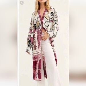 Free People C’est Boho Moi Maxi Kimono Cover Up Tunic Dress Side Slit Sz Small
